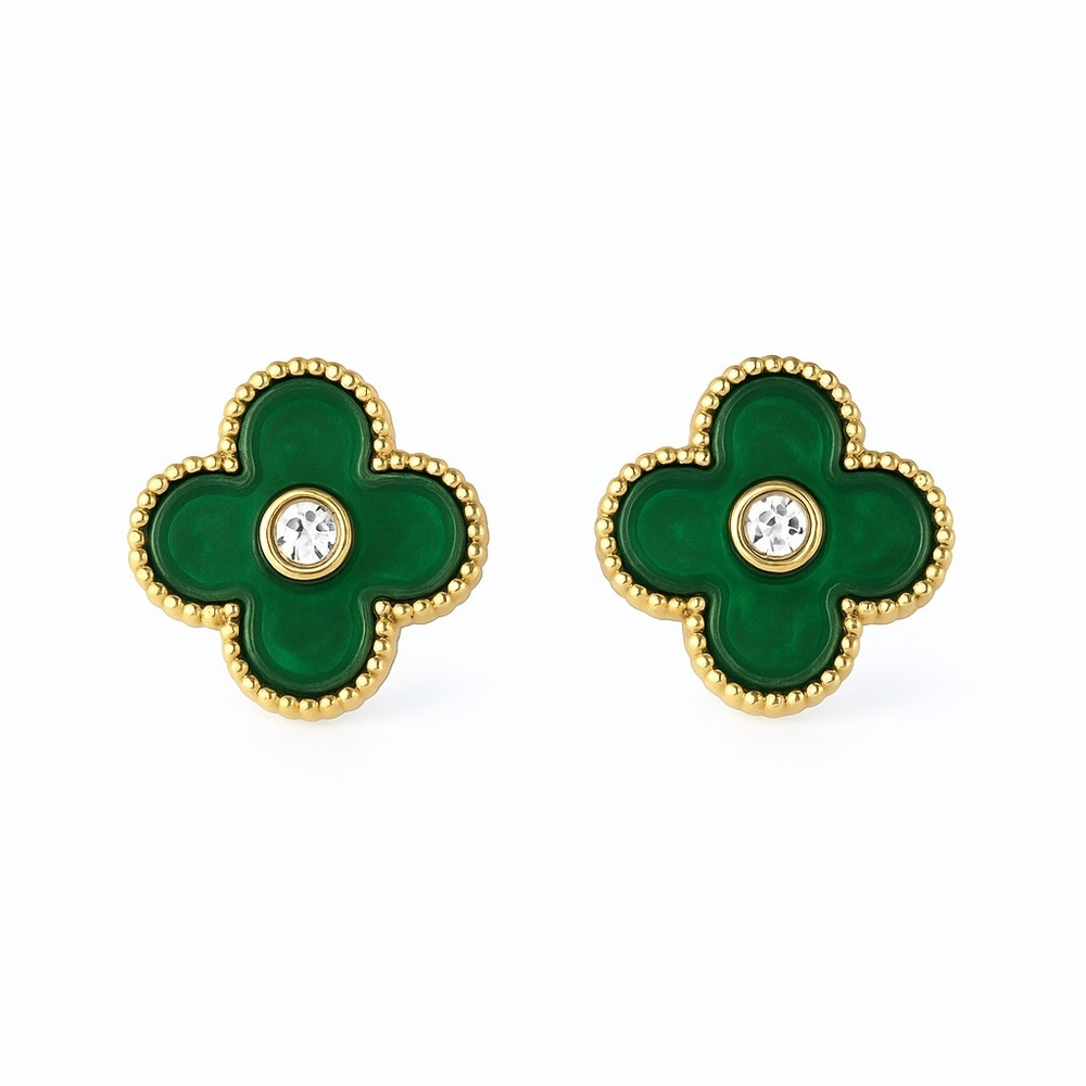 🍀⚜️ Elegant Green and Gold Clover Earrings